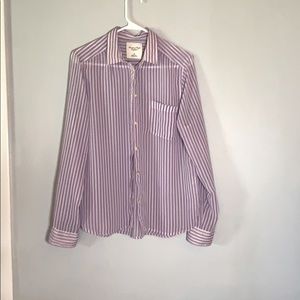American Eagle Purple and White Strip Button Down